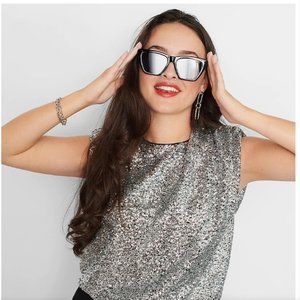 Beautiful M Whimseygoth Crew Neck Sparkly Sequins Crop Top in Silver